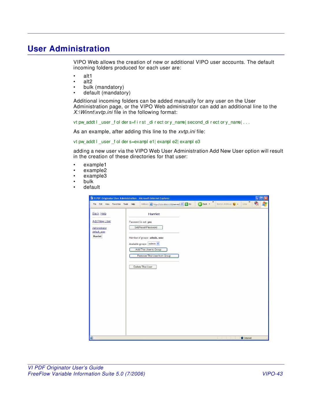 Xerox 5 manual User Administration, VIPO-43 