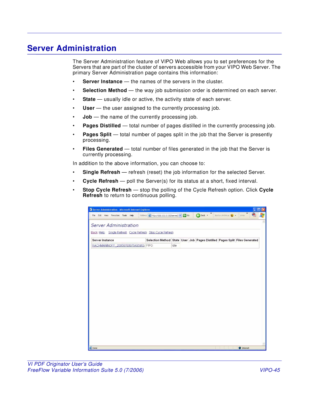 Xerox manual Server Administration, VIPO-45 