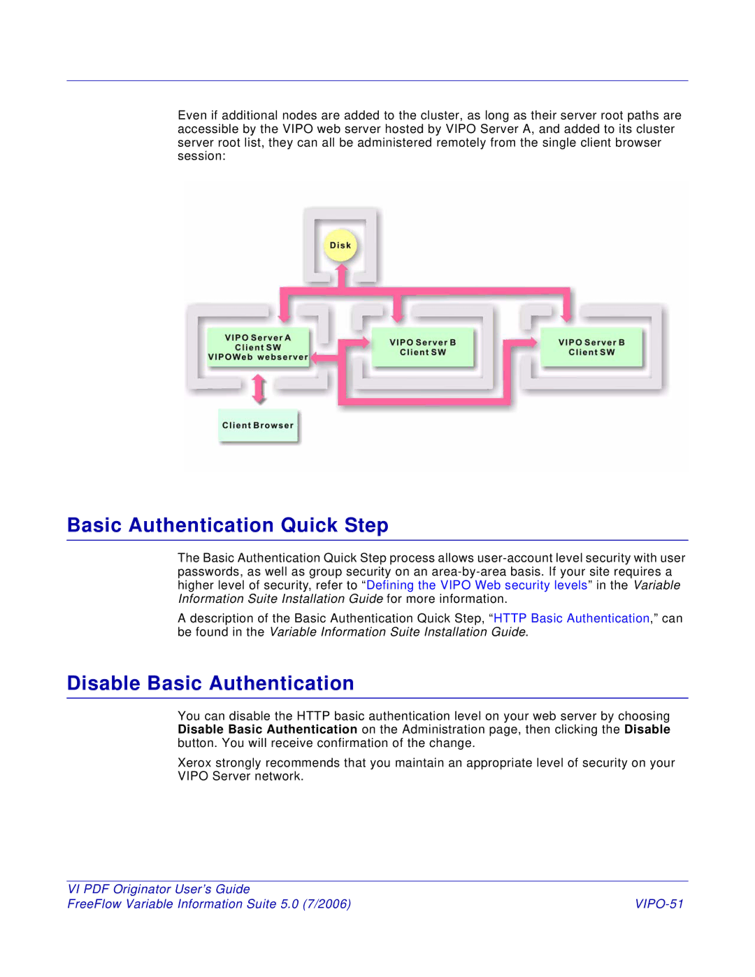 Xerox manual Basic Authentication Quick Step, Disable Basic Authentication, VIPO-51 