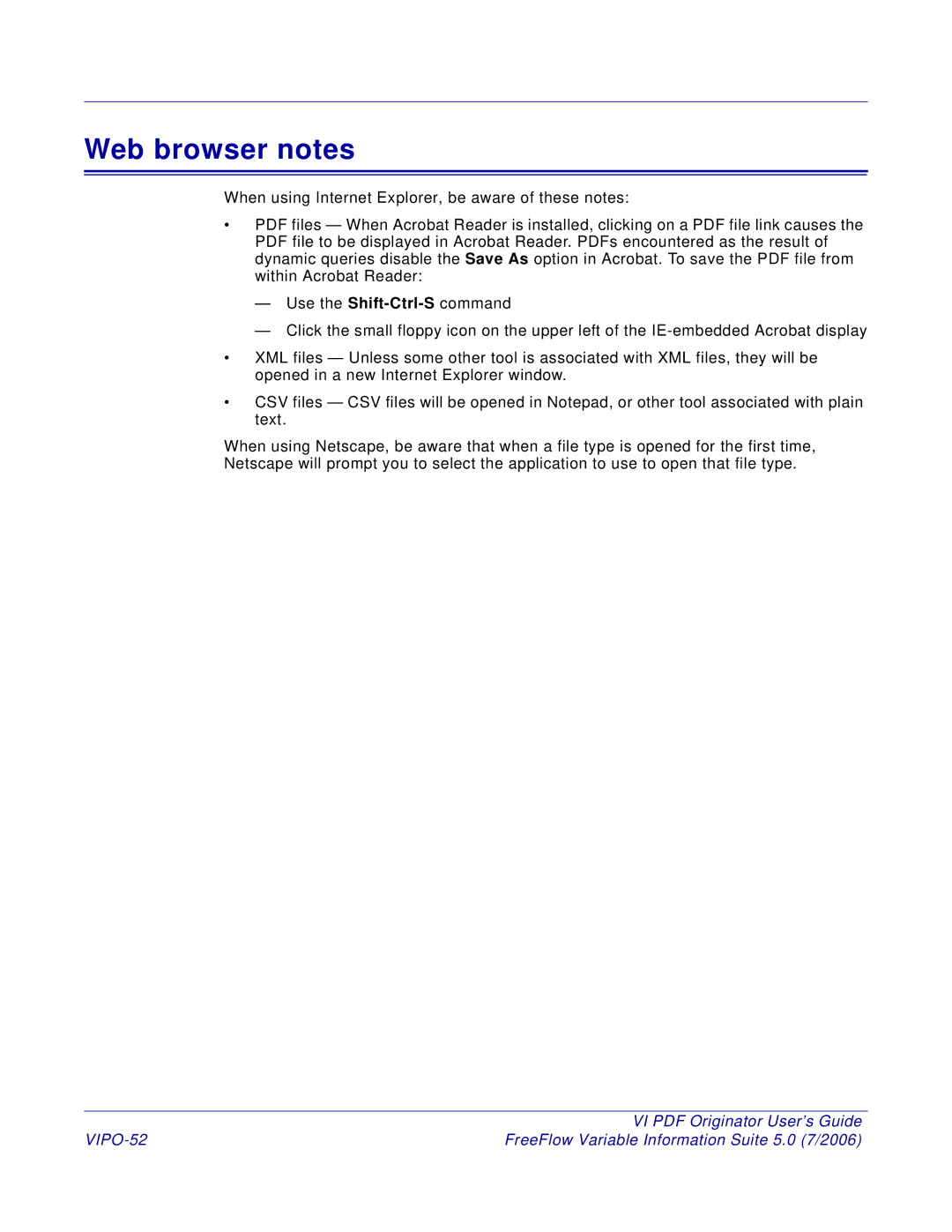 Xerox manual Web browser notes, VIPO-52 