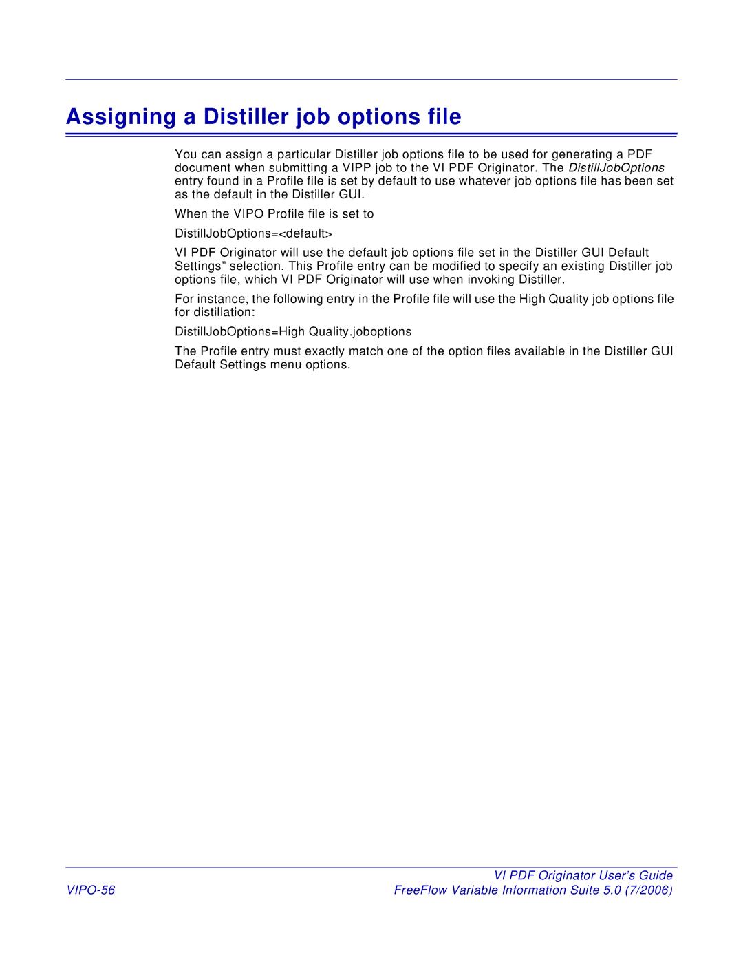 Xerox manual Assigning a Distiller job options file, VIPO-56 