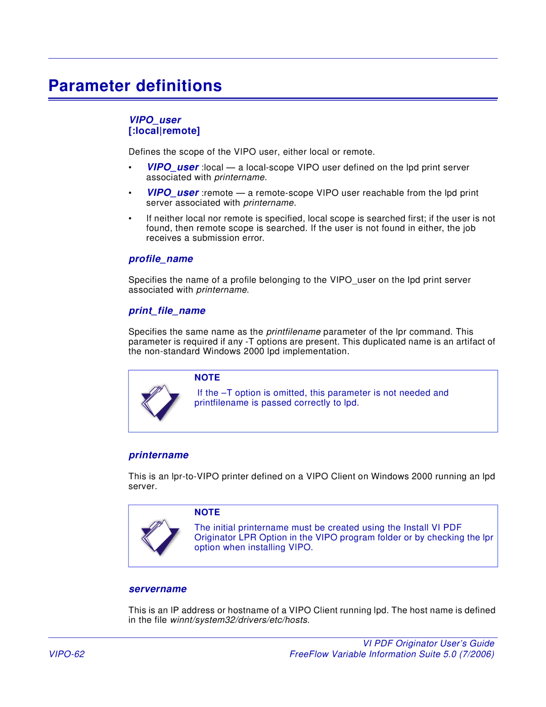 Xerox 5 manual Parameter definitions, VIPO-62 