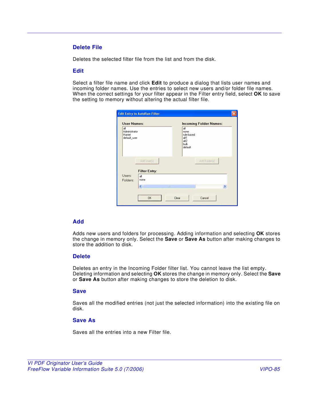 Xerox manual Delete File, VIPO-85 