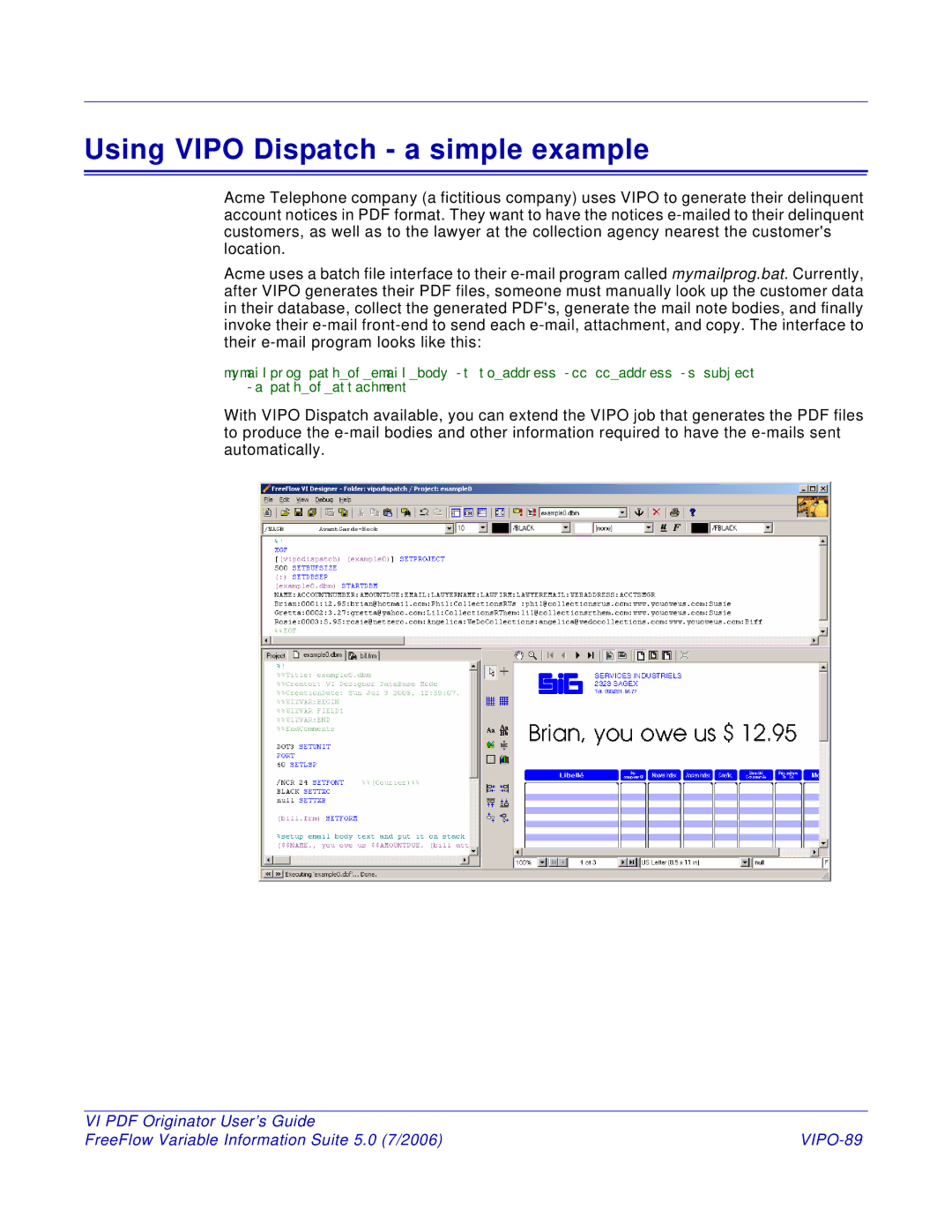 Xerox 5 manual Using Vipo Dispatch a simple example, VIPO-89 