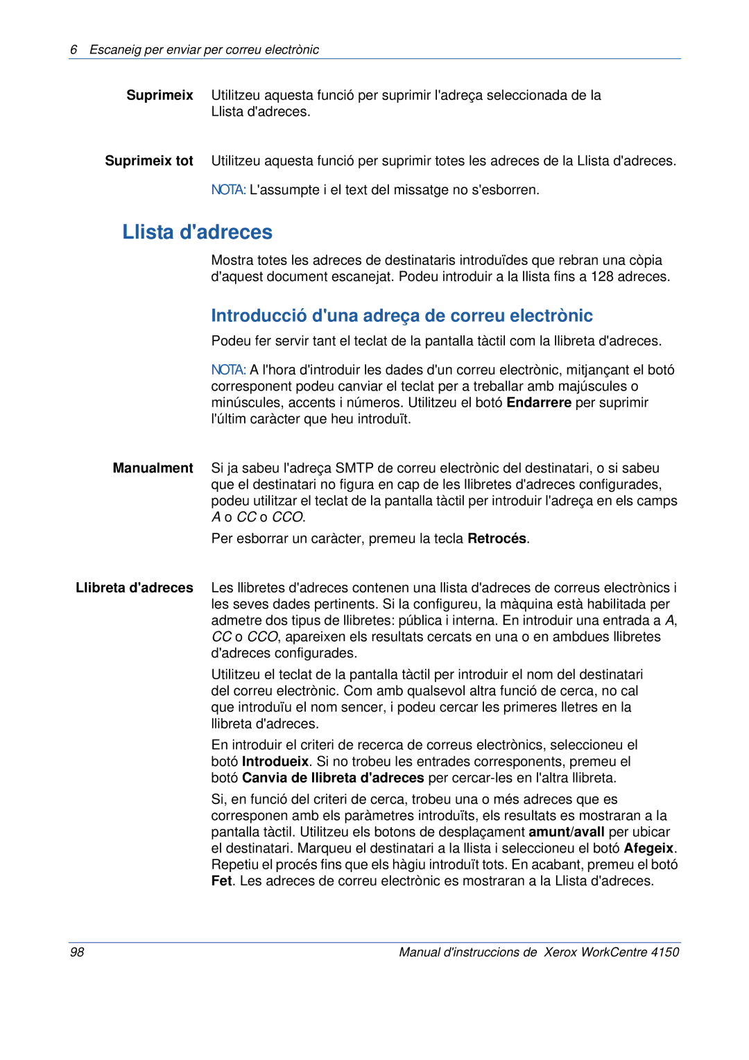 Xerox 5.0 24.03.06 manual Llista dadreces, Introducció duna adreça de correu electrònic 