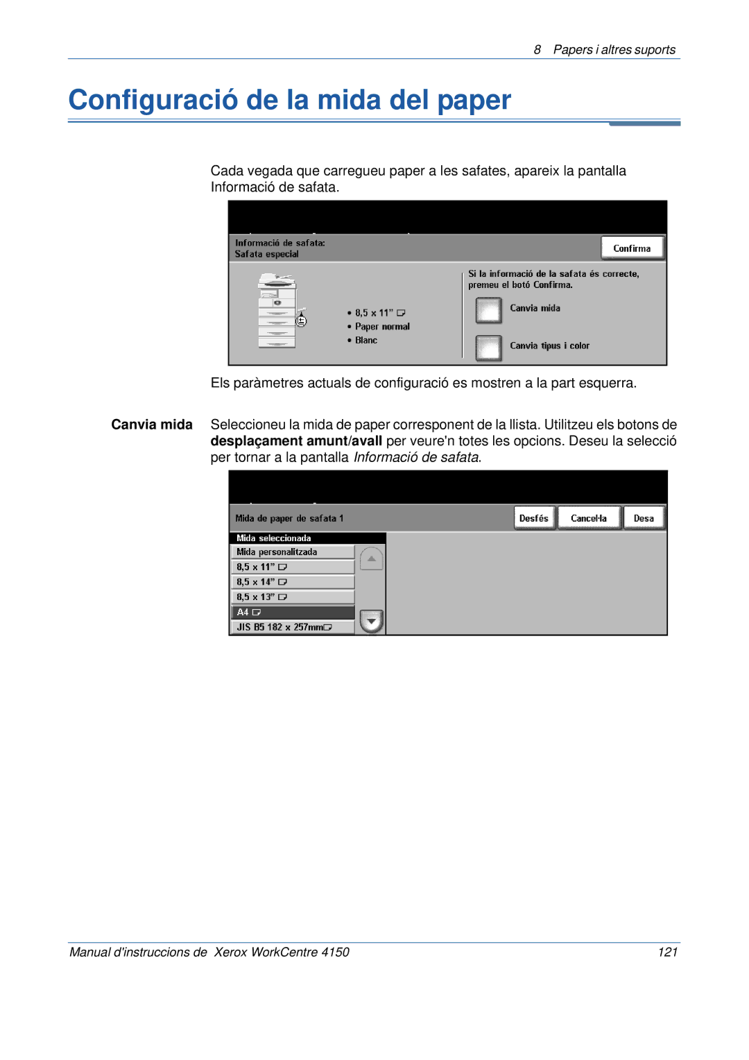 Xerox 5.0 24.03.06 manual Configuració de la mida del paper 