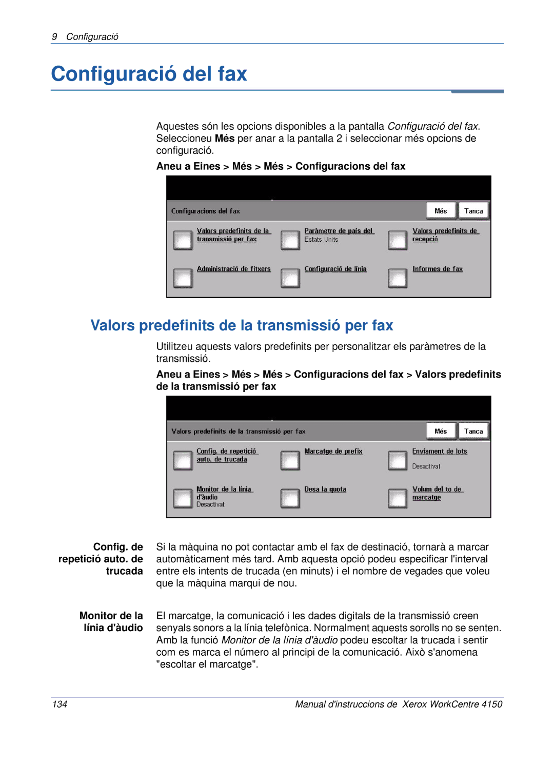 Xerox 5.0 24.03.06 manual Configuració del fax, Valors predefinits de la transmissió per fax 