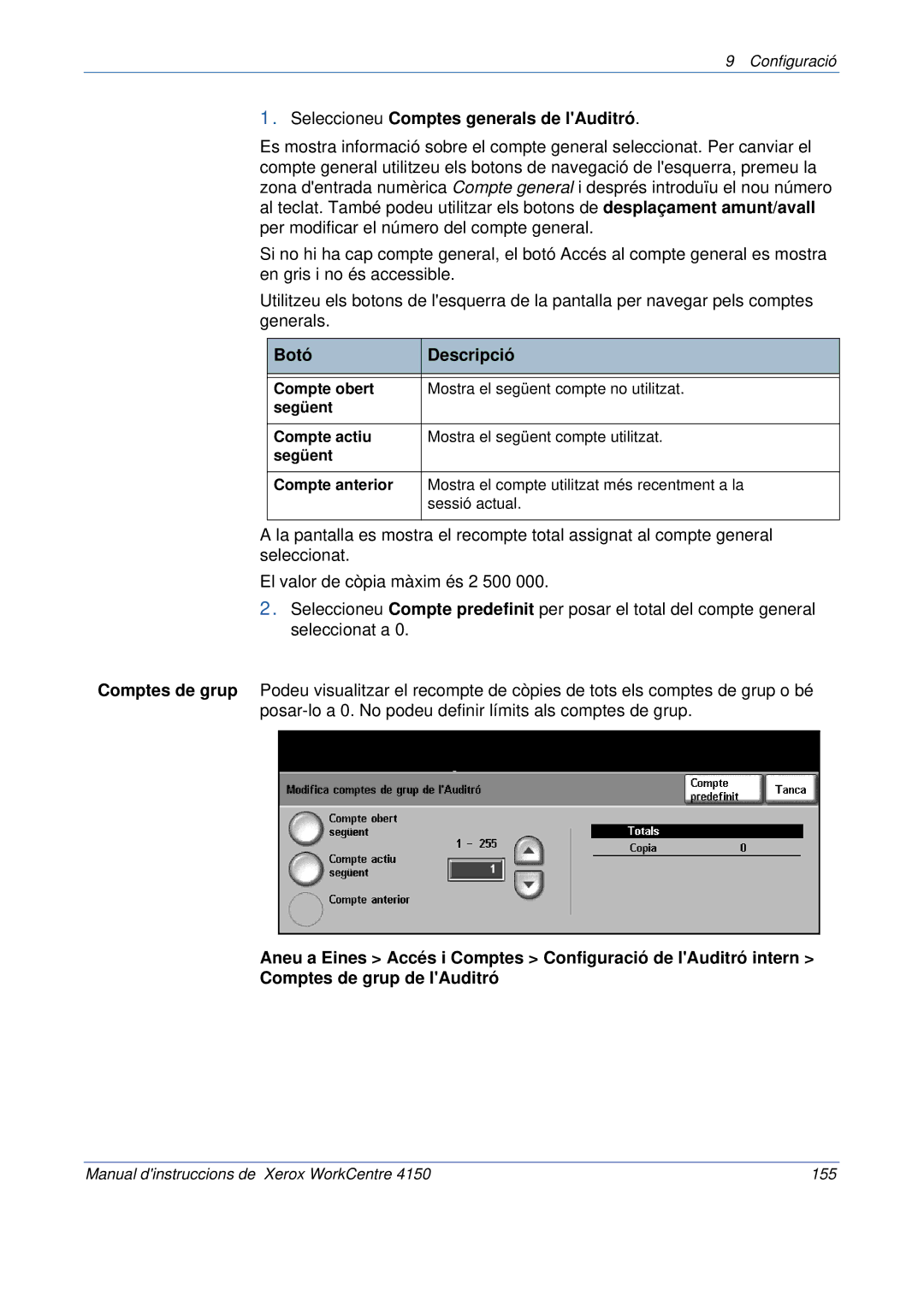 Xerox 5.0 24.03.06 manual Seleccioneu Comptes generals de lAuditró 
