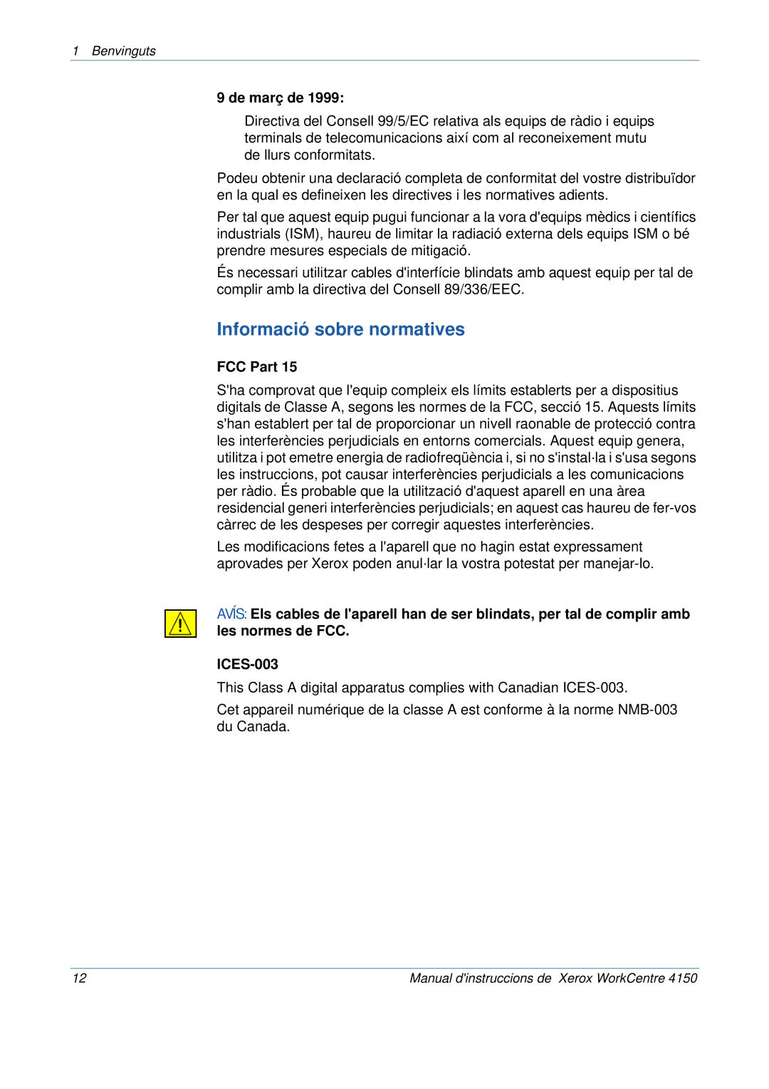 Xerox 5.0 24.03.06 manual Informació sobre normatives, De març de, FCC Part 