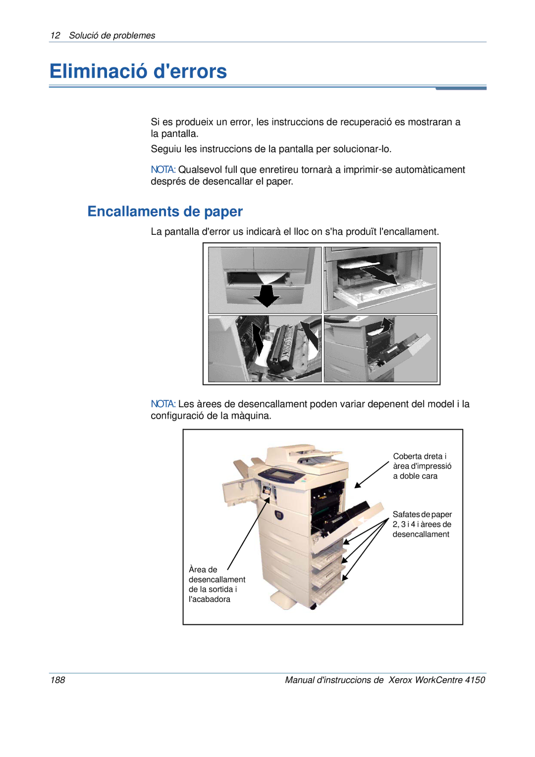 Xerox 5.0 24.03.06 manual Eliminació derrors, Encallaments de paper 