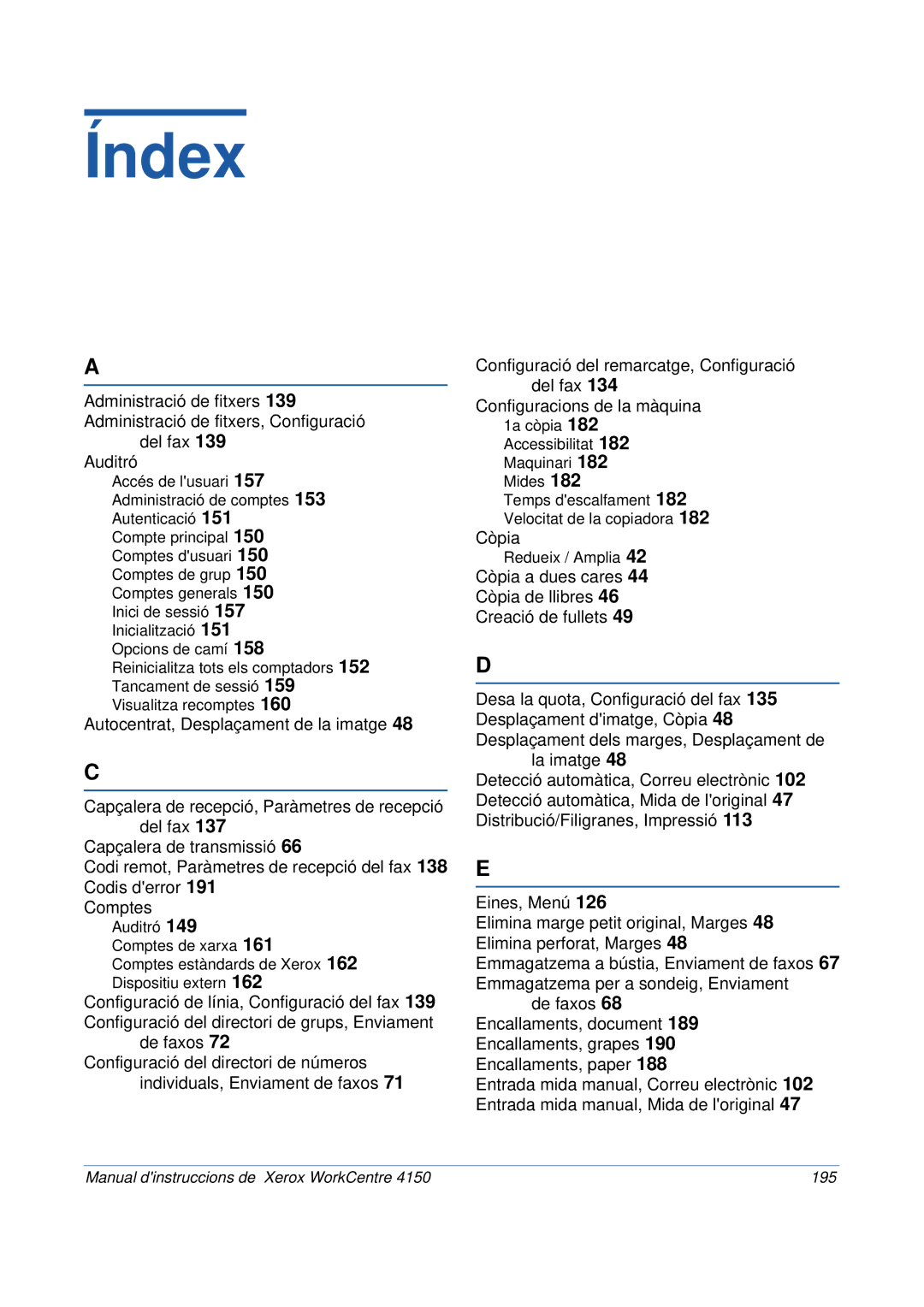 Xerox 5.0 24.03.06 manual Índex 