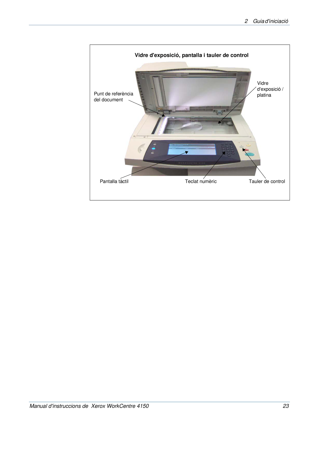 Xerox 5.0 24.03.06 manual Vidre dexposició, pantalla i tauler de control 