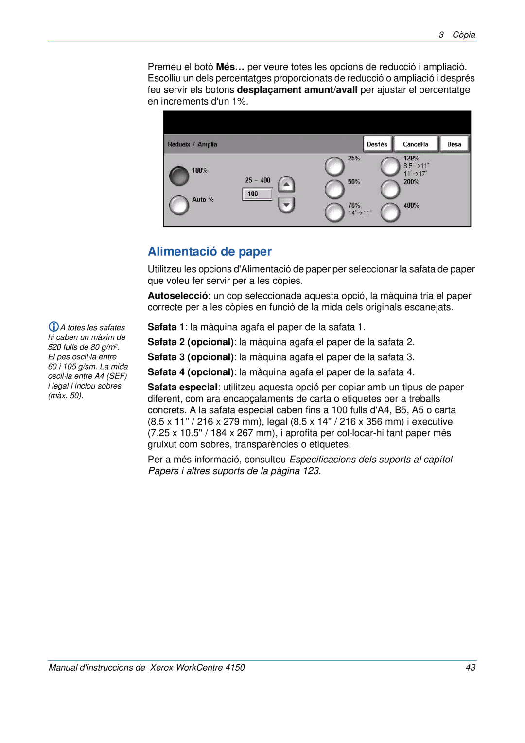 Xerox 5.0 24.03.06 manual Alimentació de paper 