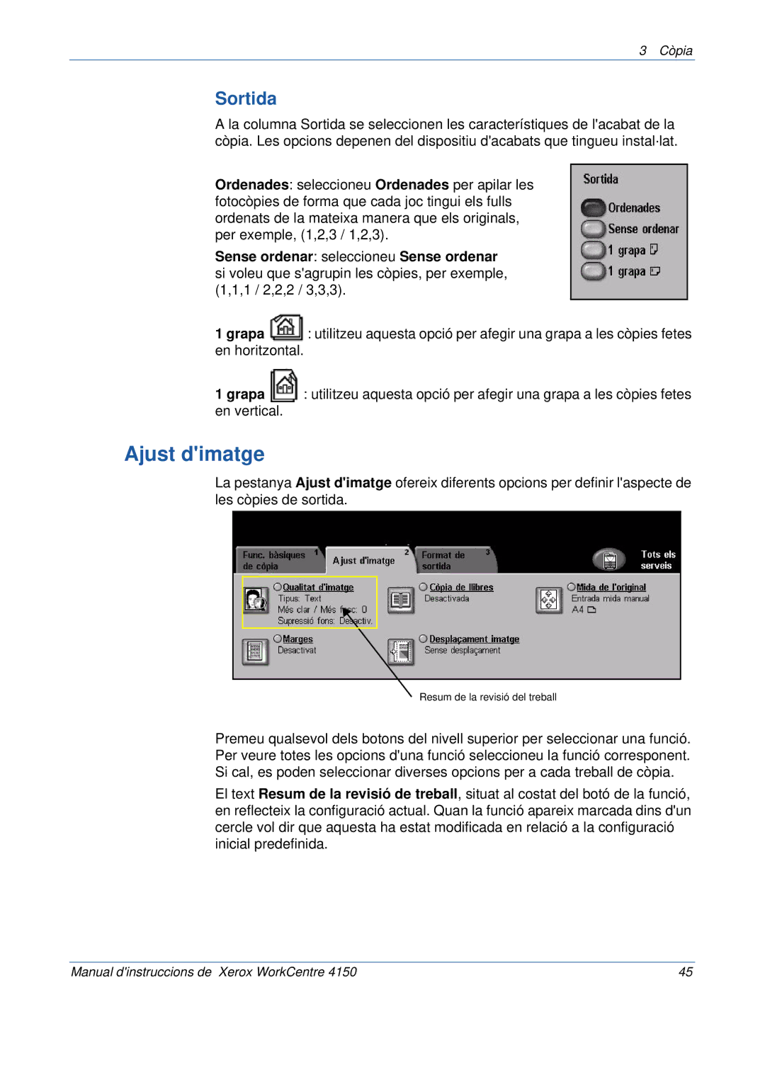 Xerox 5.0 24.03.06 manual Ajust dimatge, Sortida 