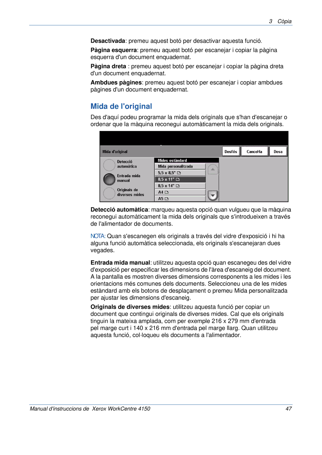 Xerox 5.0 24.03.06 manual Mida de loriginal 