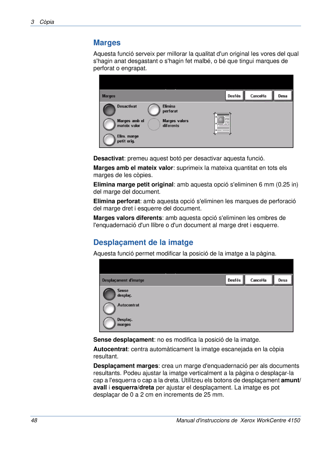 Xerox 5.0 24.03.06 manual Marges, Desplaçament de la imatge 