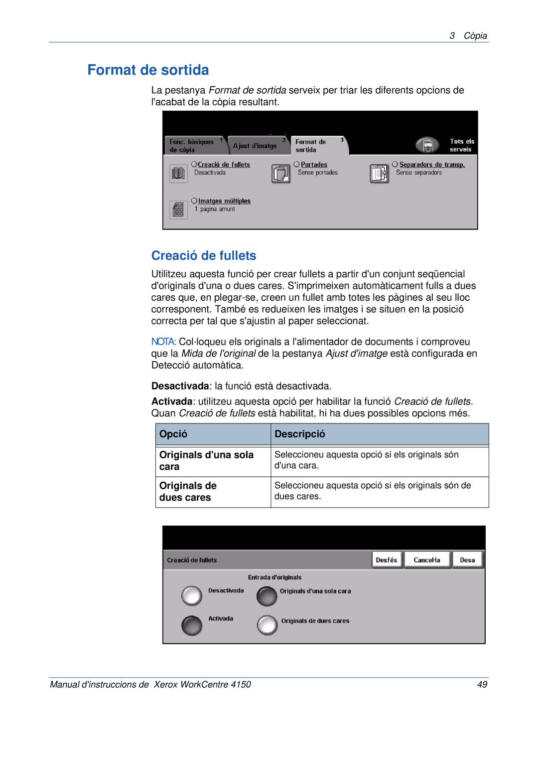 Xerox 5.0 24.03.06 manual Format de sortida, Creació de fullets 