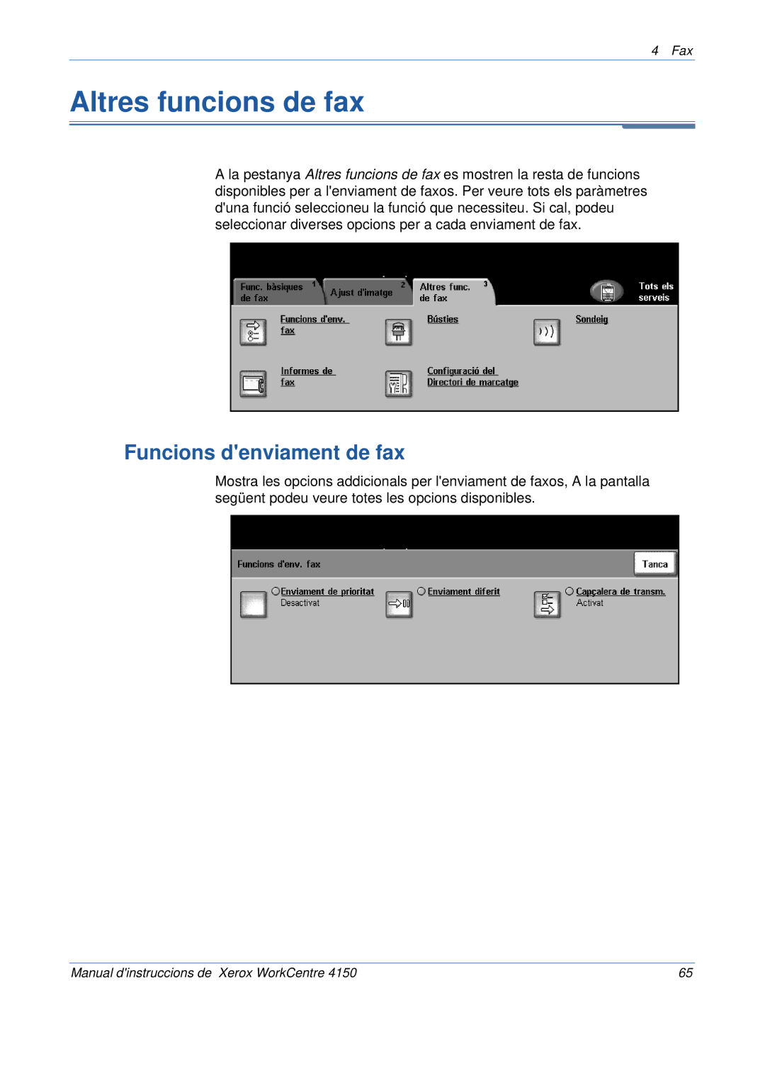 Xerox 5.0 24.03.06 manual Altres funcions de fax, Funcions denviament de fax 