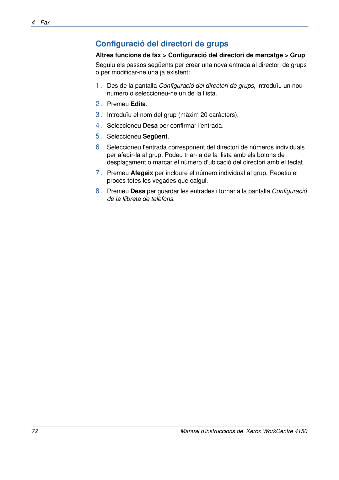 Xerox 5.0 24.03.06 manual Configuració del directori de grups 