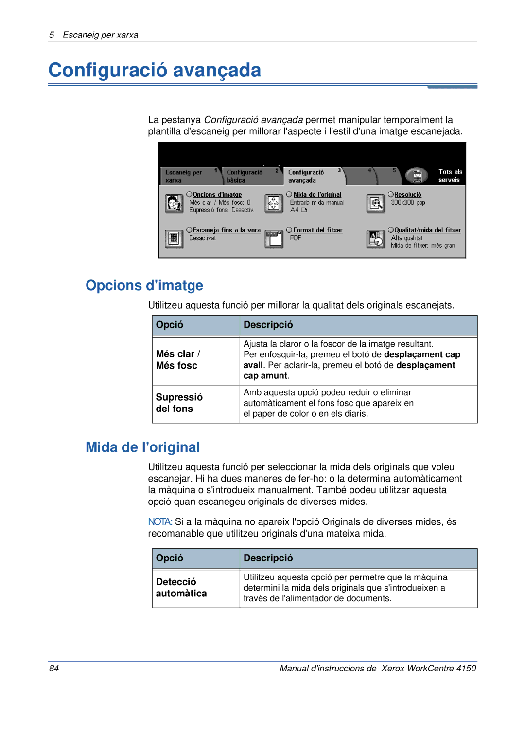 Xerox 5.0 24.03.06 manual Configuració avançada, Opcions dimatge 