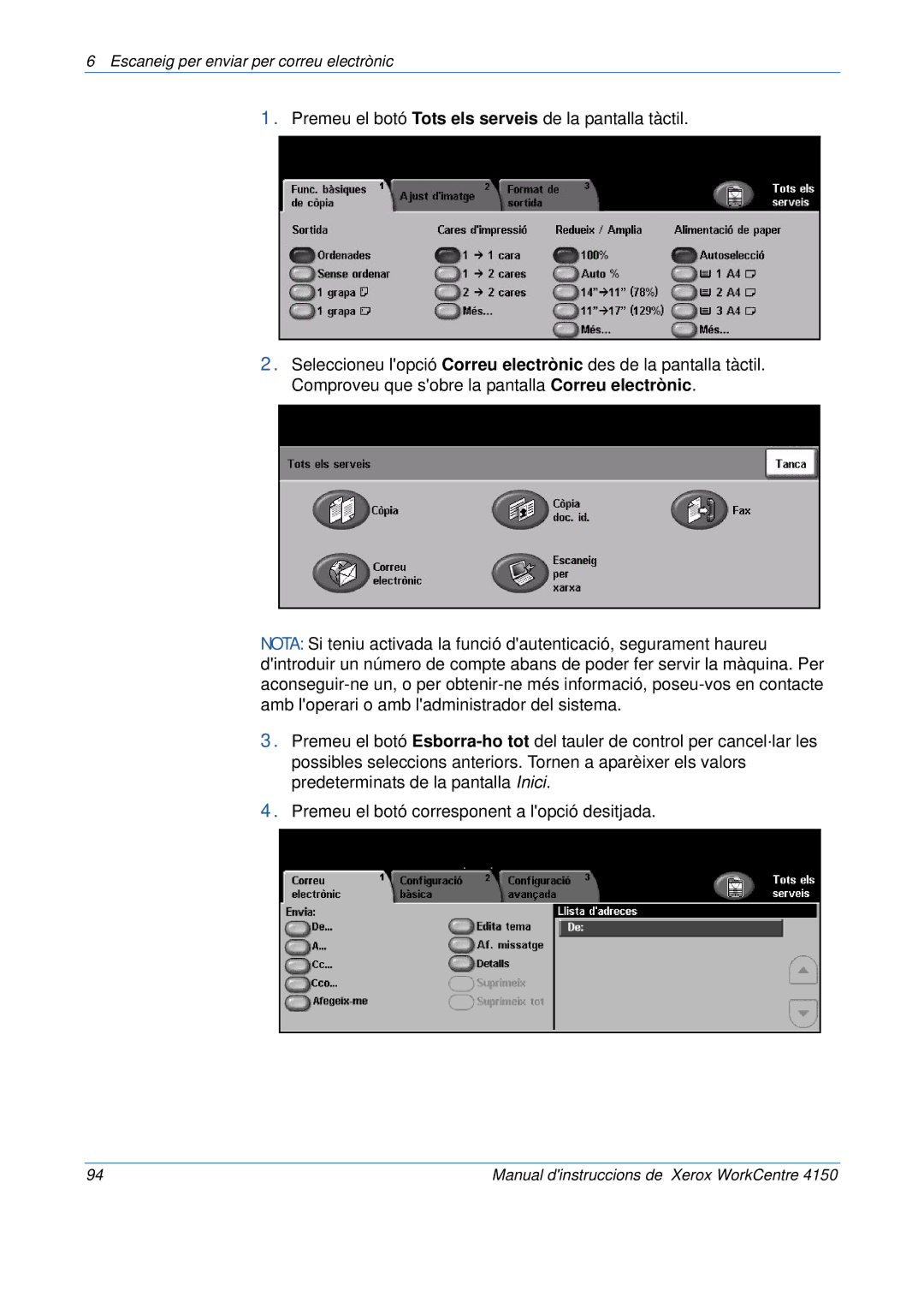 Xerox 5.0 24.03.06 manual Escaneig per enviar per correu electrònic 