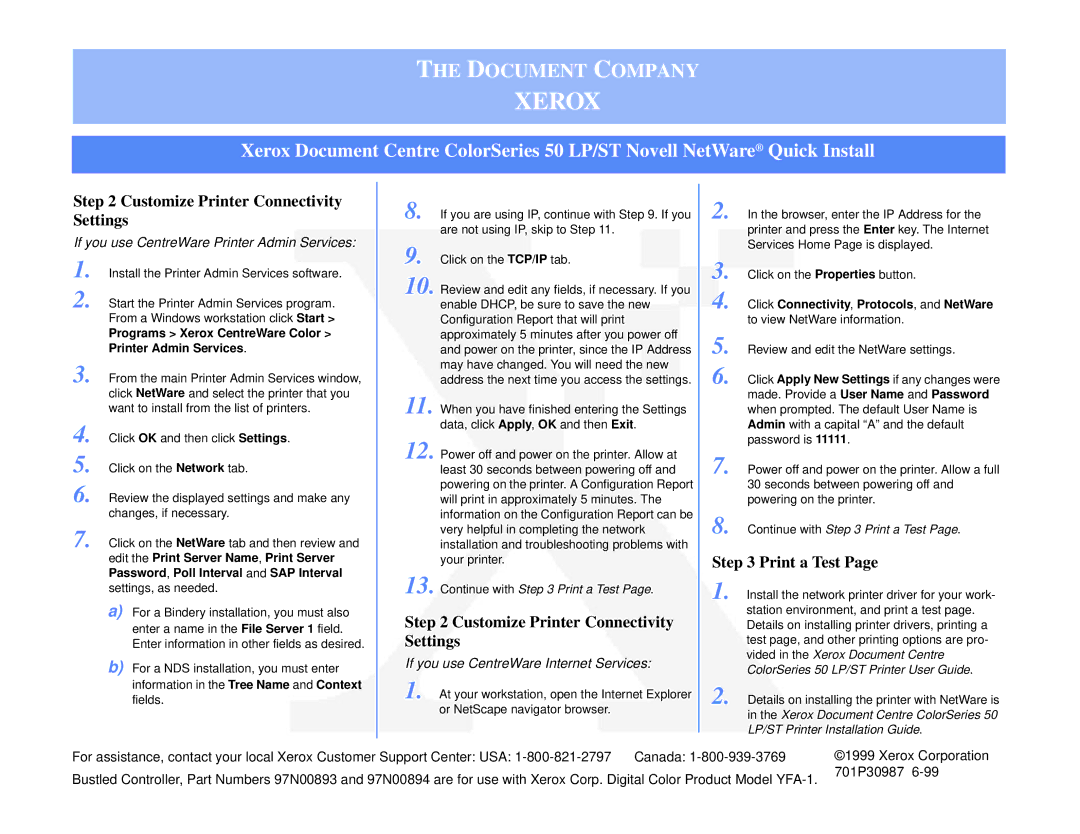 Xerox 50 LP, 50 ST Customize Printer Connectivity Settings, Print a Test, If you use CentreWare Printer Admin Services 
