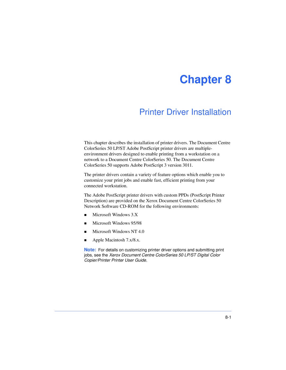 Xerox 50 LP/ST manual Printer Driver Installation 