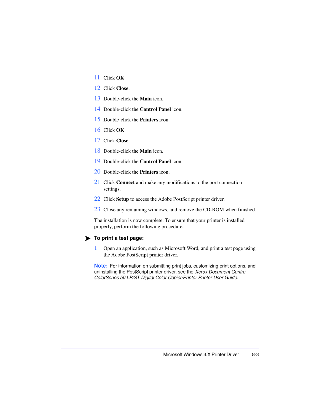 Xerox 50 LP/ST manual To print a test 