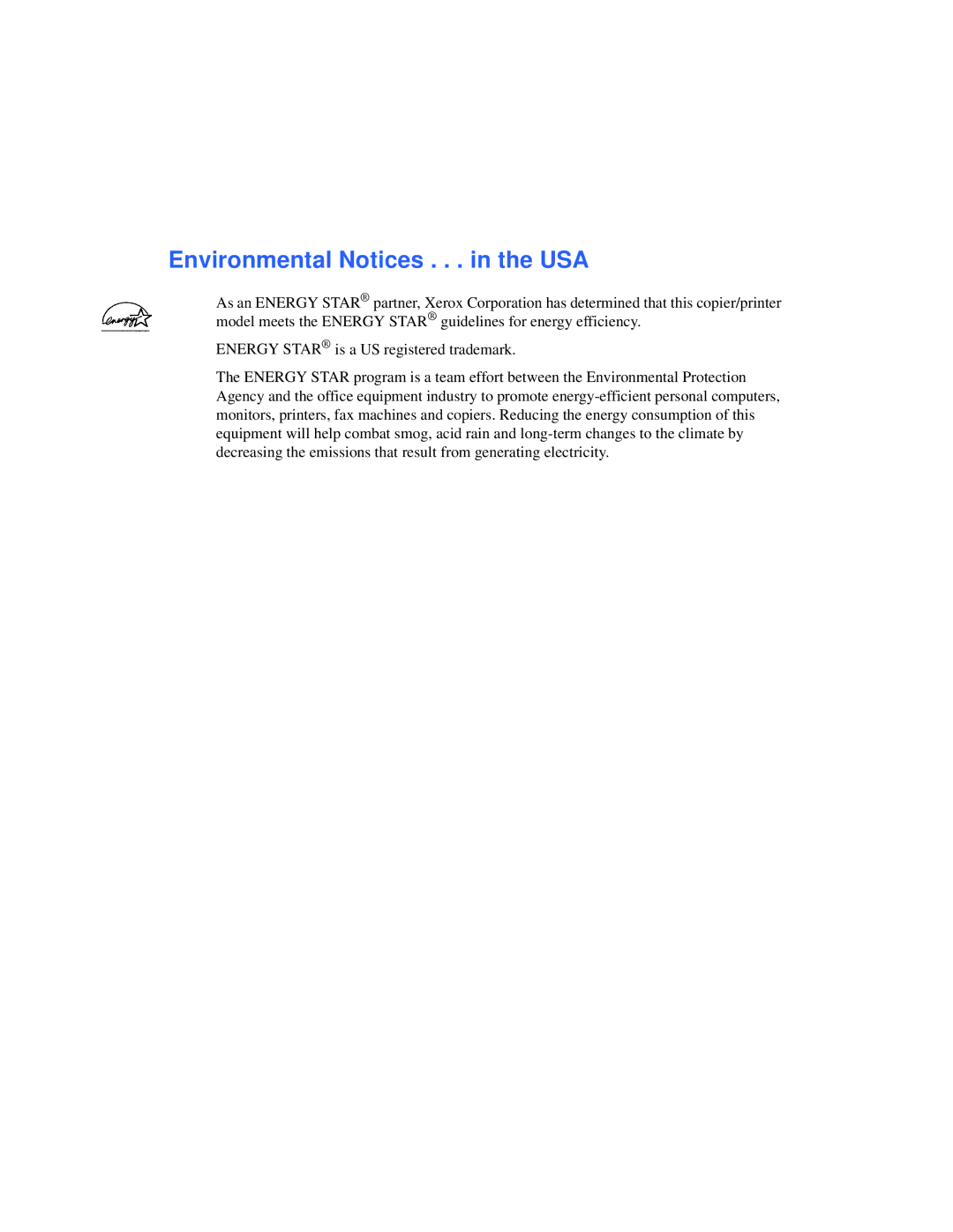 Xerox 50 LP/ST manual Environmental Notices . . . in the USA 