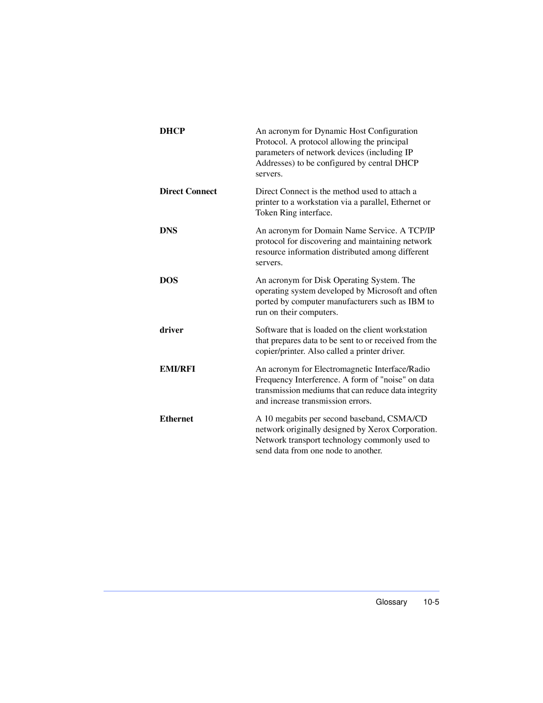 Xerox 50 LP/ST manual Dhcp, Dns, Dos, Emi/Rfi 