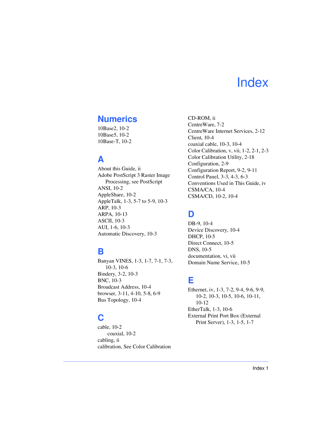 Xerox 50 LP/ST manual Index 