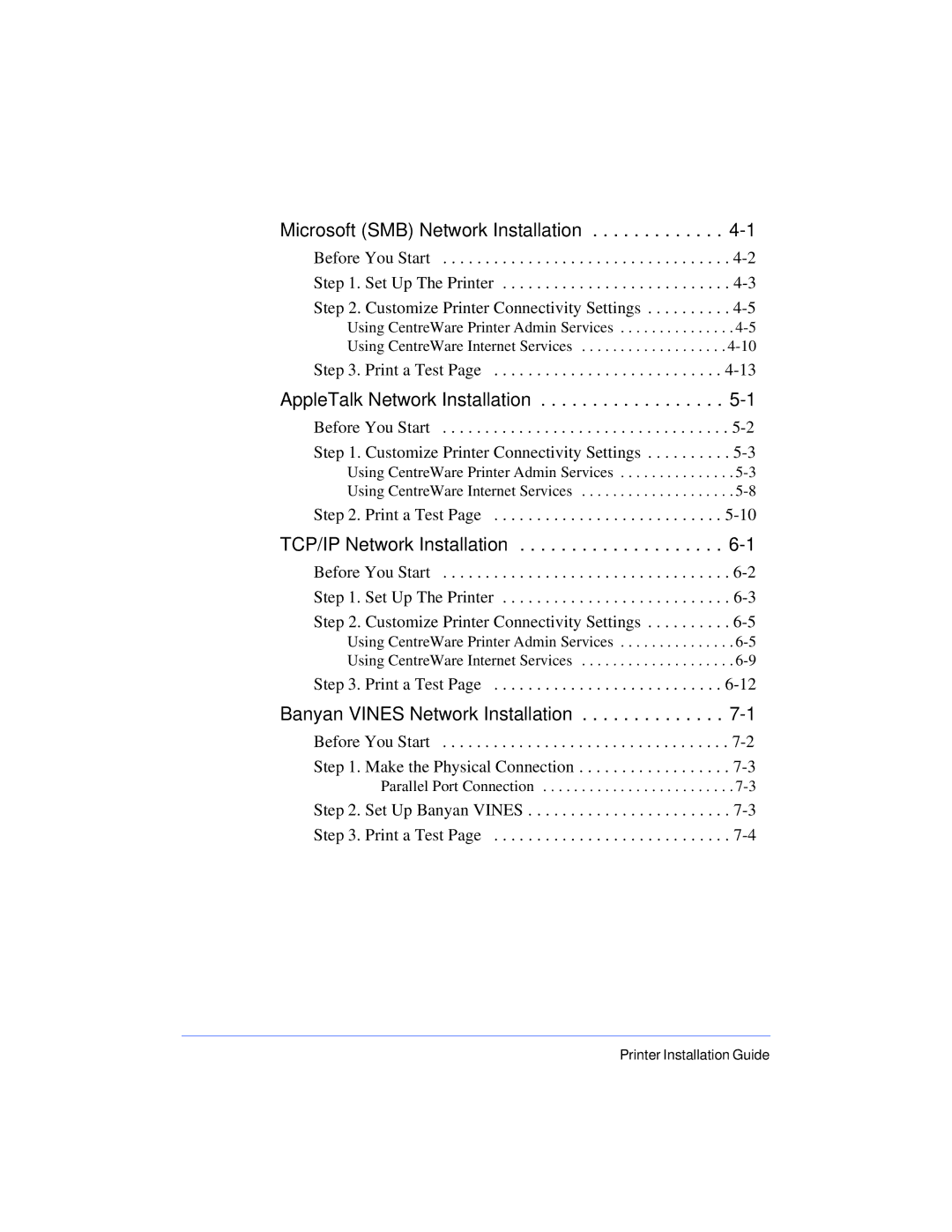 Xerox 50 LP/ST manual Microsoft SMB Network Installation 