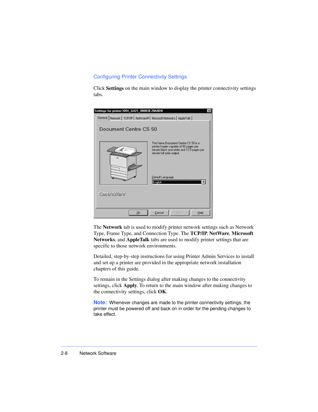 Xerox 50 LP/ST manual Configuring Printer Connectivity Settings 