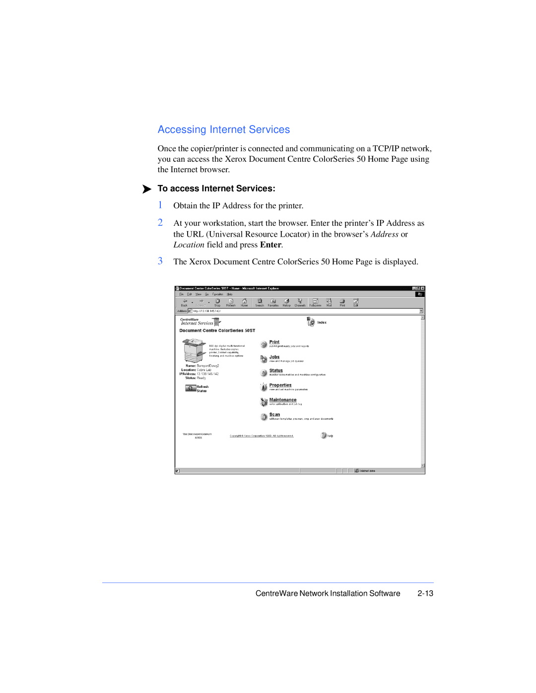 Xerox 50 LP/ST manual Accessing Internet Services, To access Internet Services 