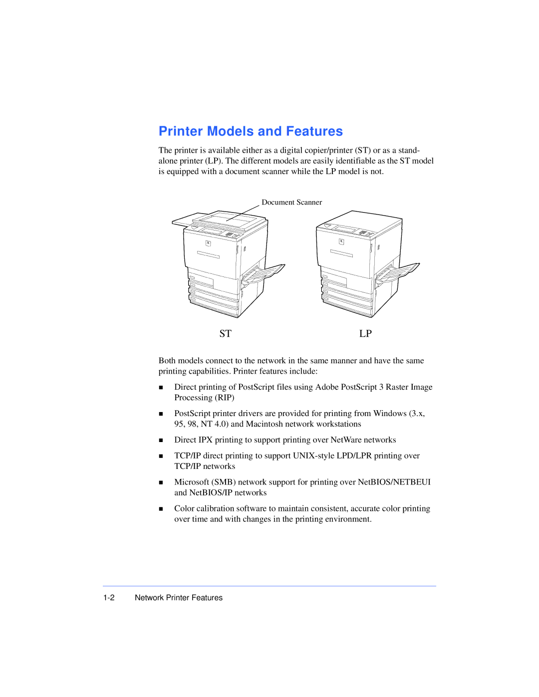 Xerox 50 LP/ST manual Printer Models and Features 