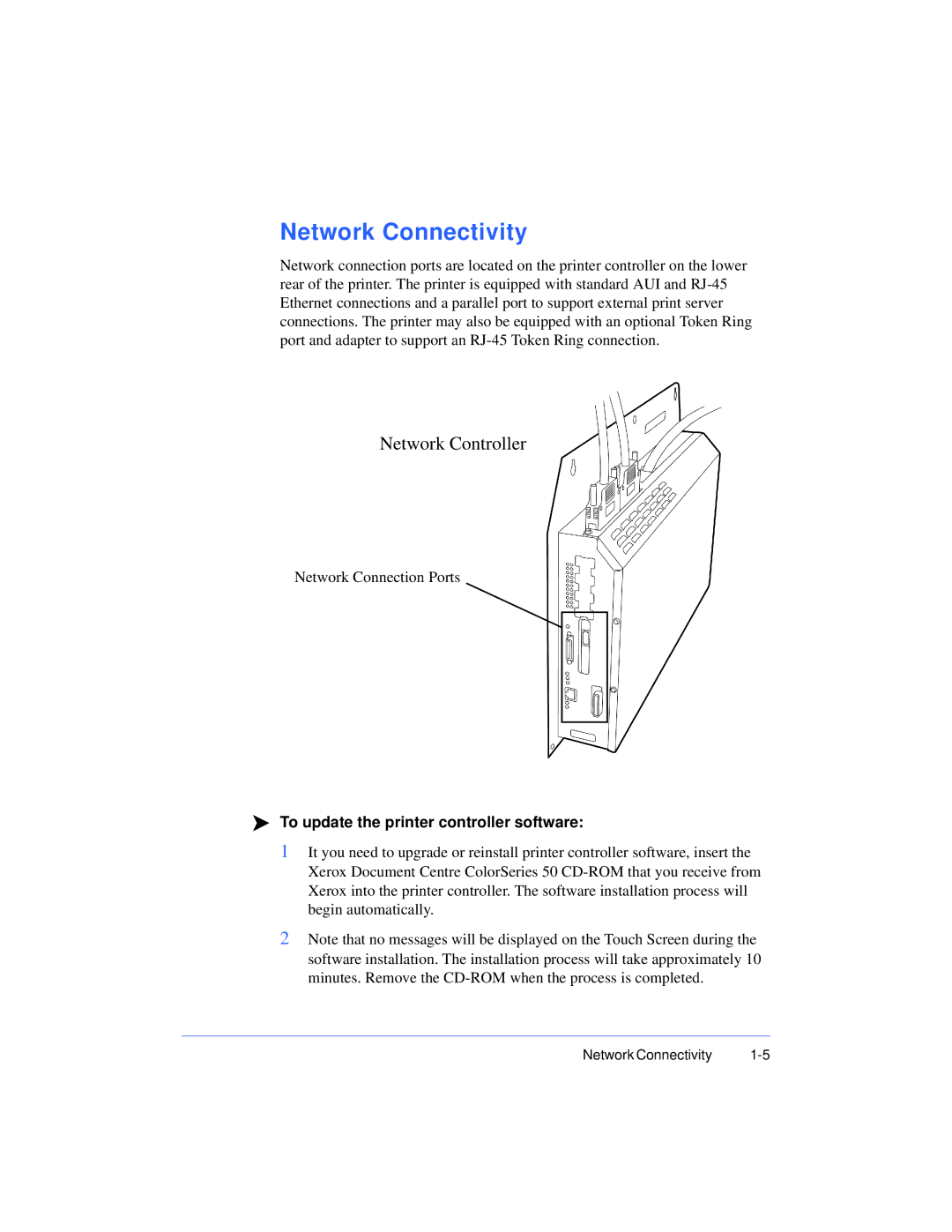 Xerox 50 LP/ST manual Network Connectivity, To update the printer controller software 