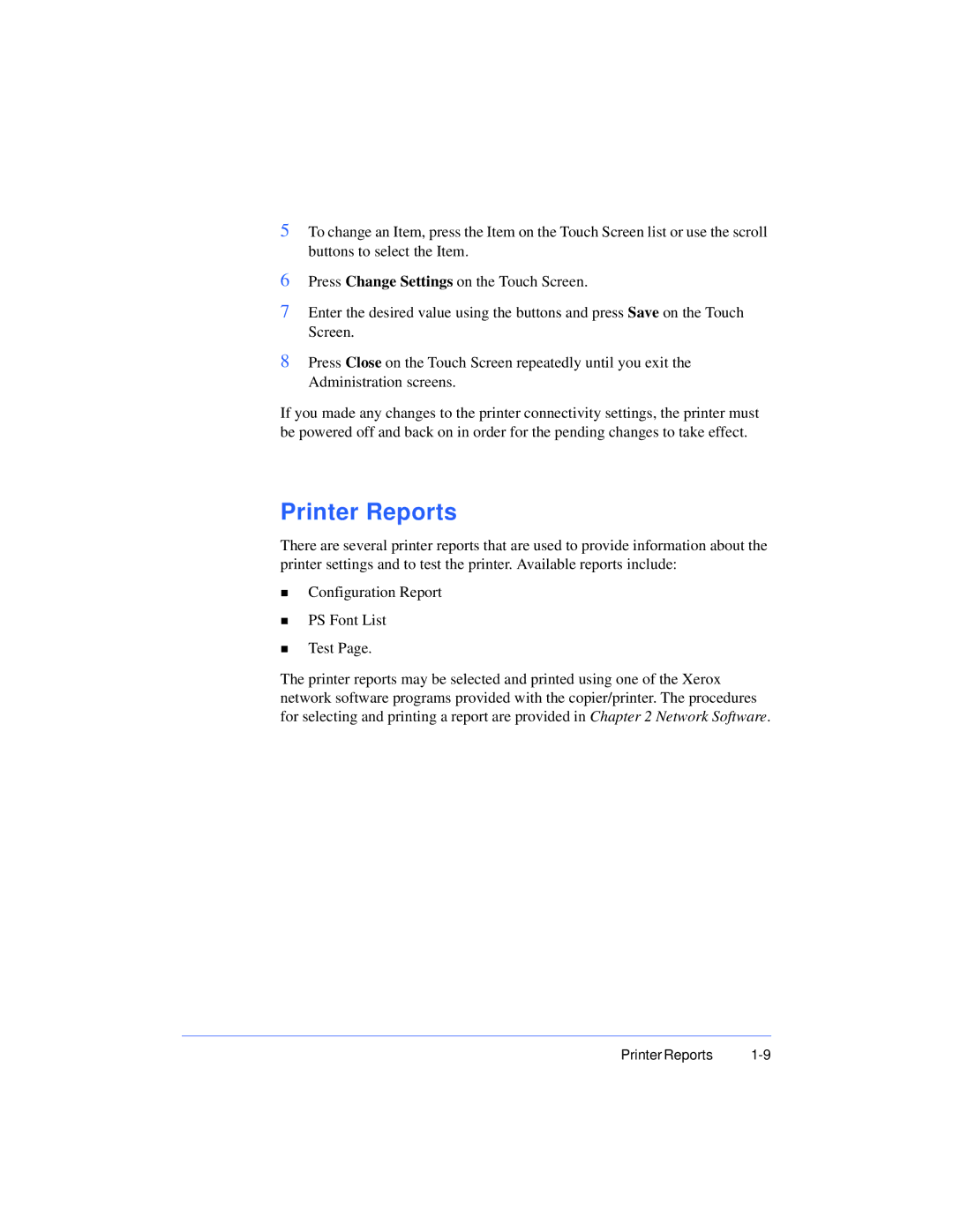 Xerox 50 LP/ST manual Printer Reports 