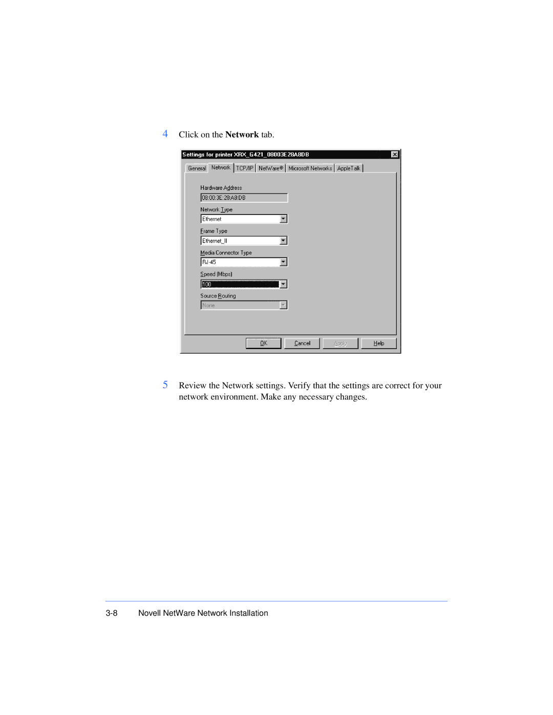 Xerox 50 LP/ST manual Novell NetWare Network Installation 