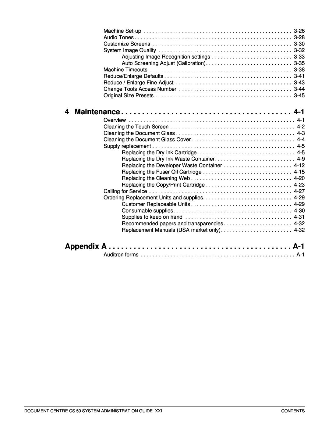 Xerox 50 manual Maintenance, 1 2 3 4, 5 6 7 