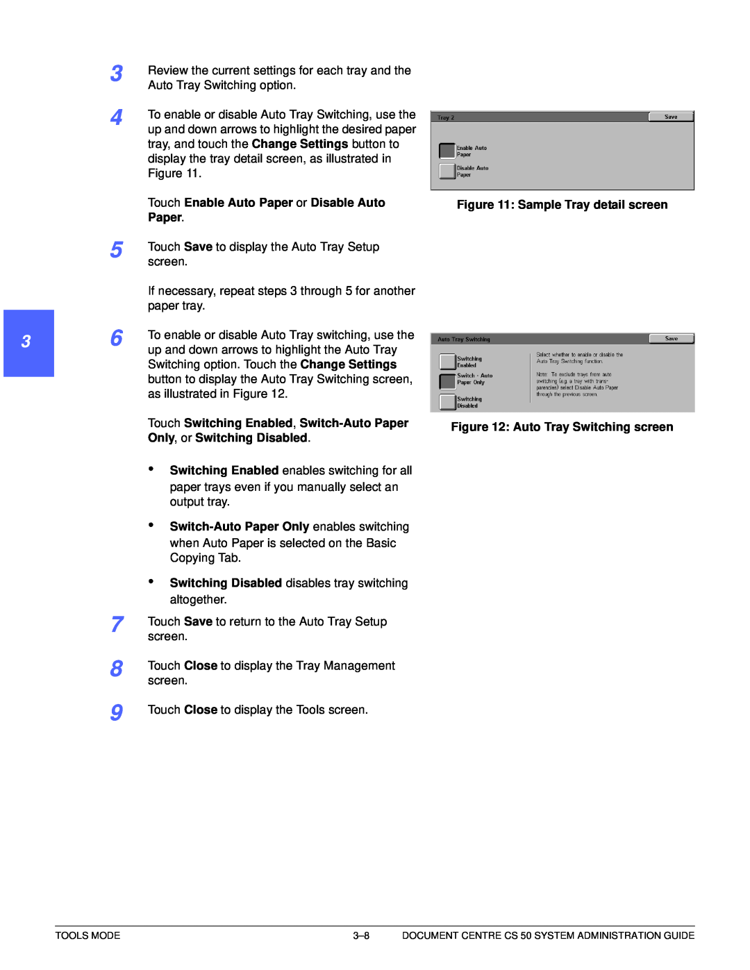 Xerox 50 manual 1 2 3 4 5 6 7, Touch Enable Auto Paper or Disable Auto, Touch Switching Enabled, Switch-AutoPaper 