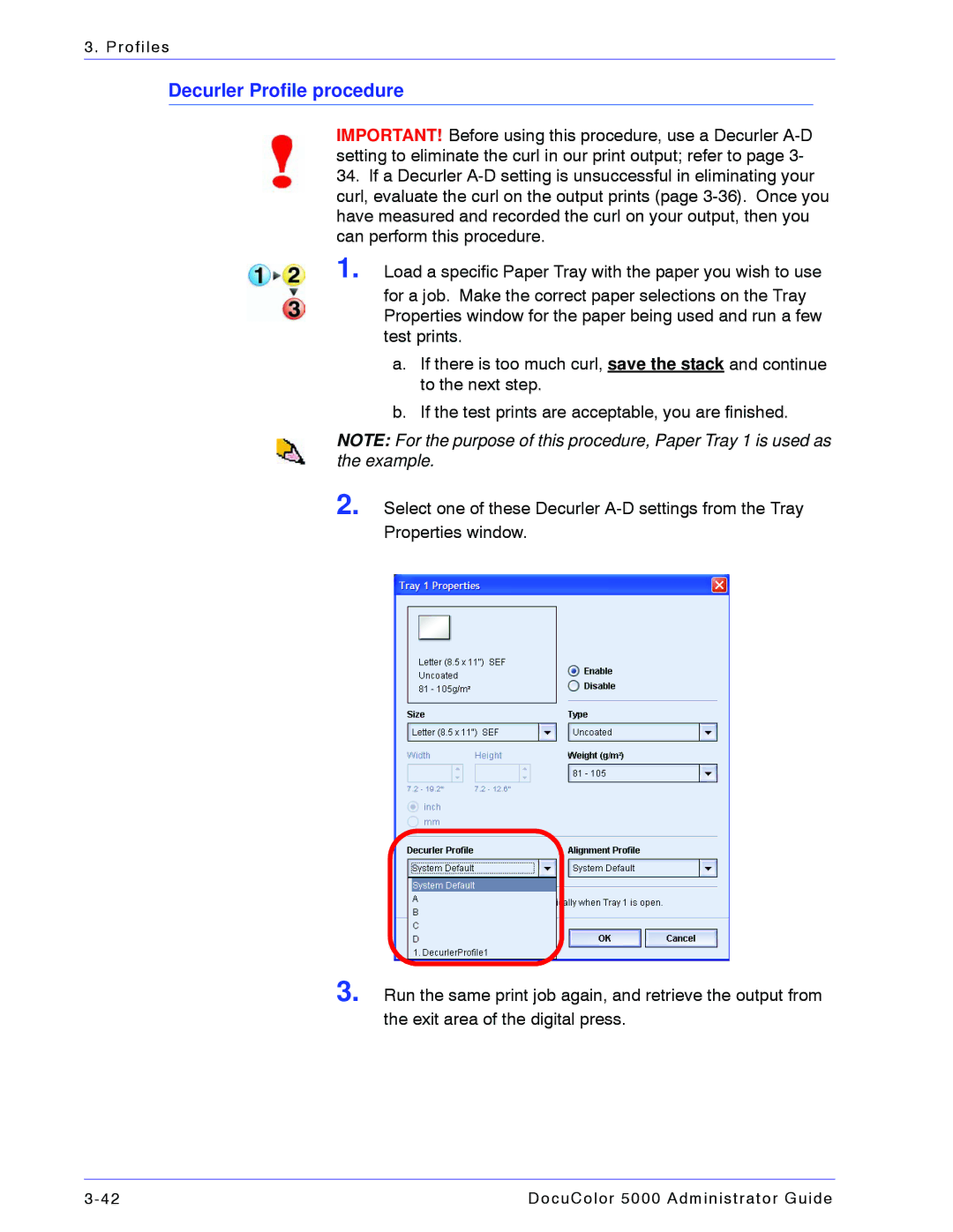 Xerox 5000 manual Decurler Profile procedure 