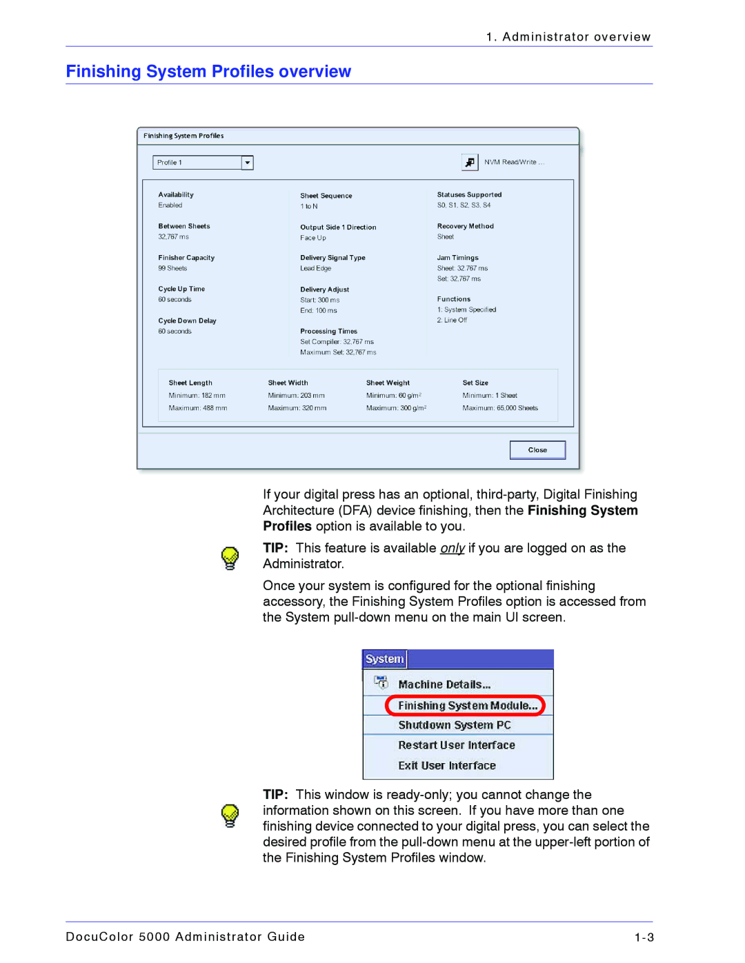 Xerox 5000 manual Finishing System Profiles overview 