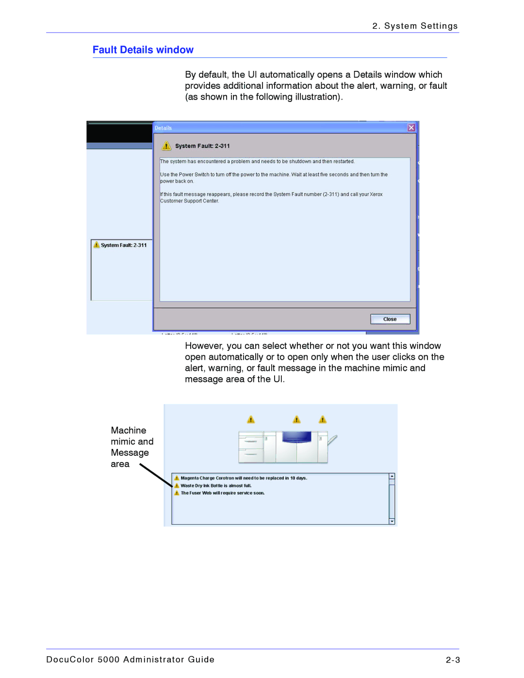 Xerox 5000 manual Fault Details window 