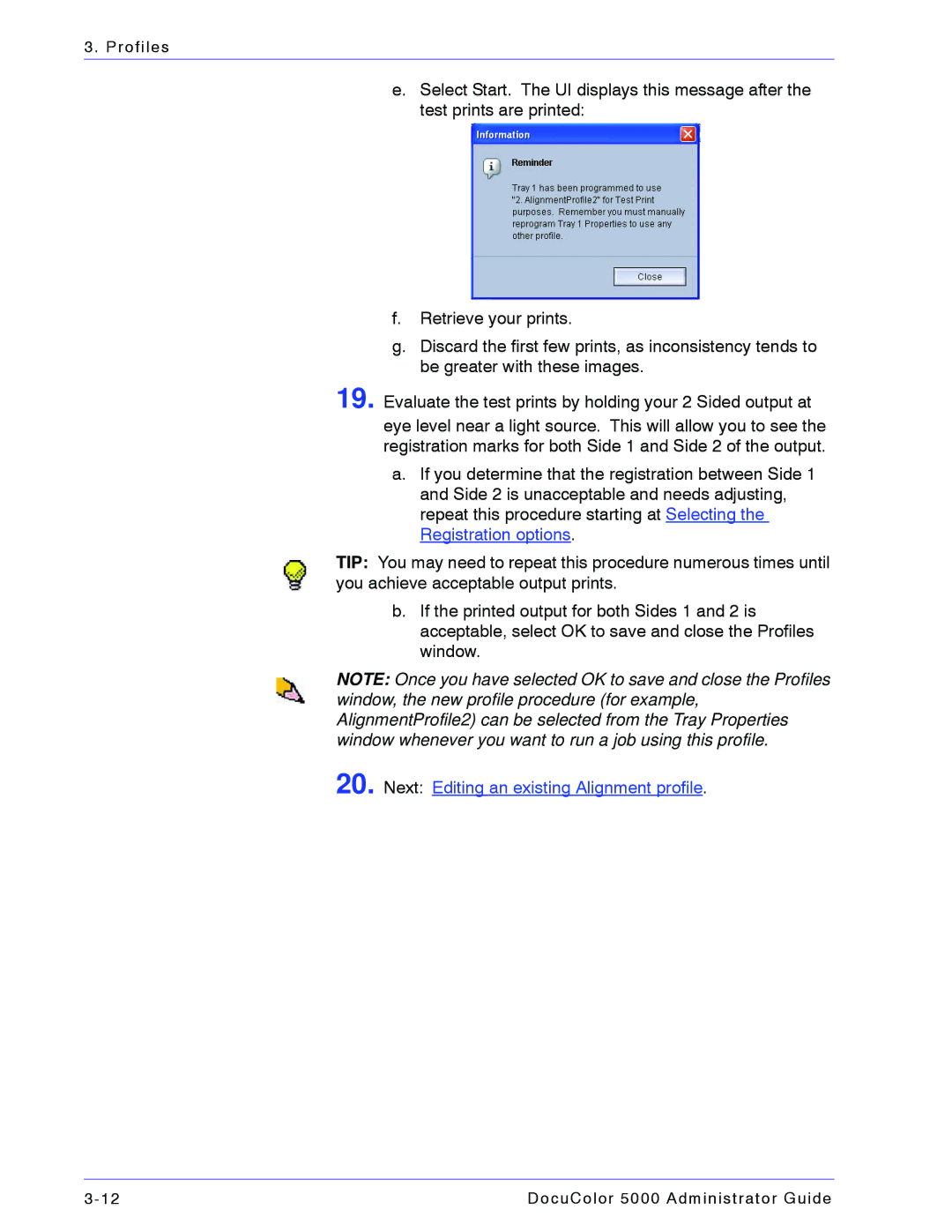 Xerox 5000 manual Next Editing an existing Alignment profile 