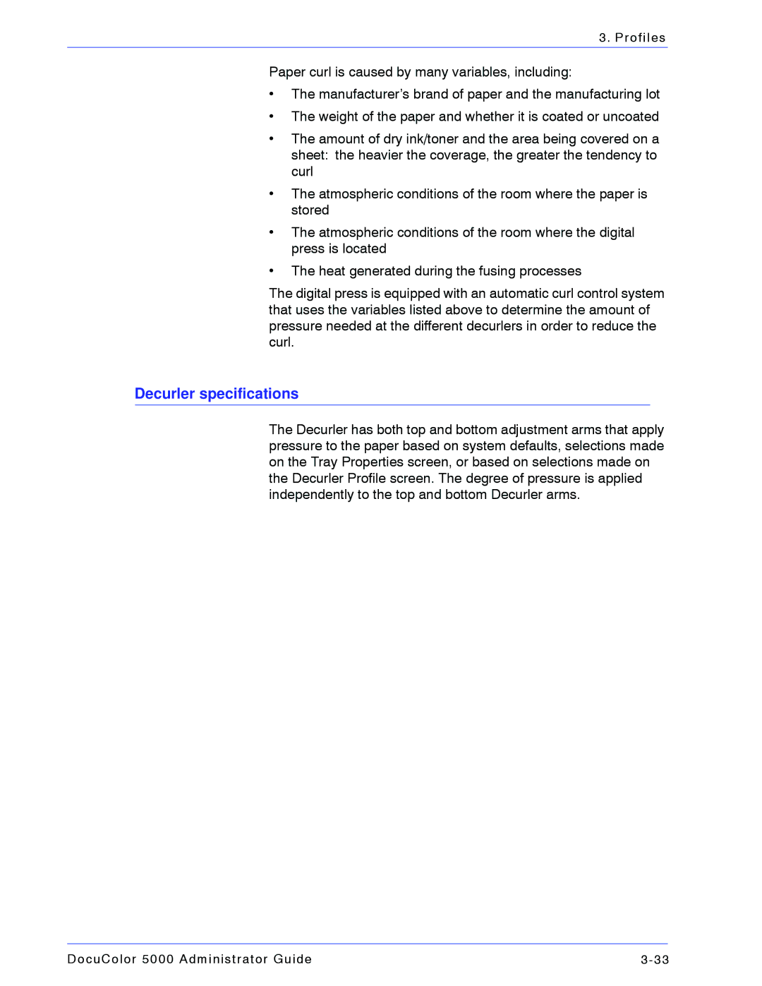 Xerox 5000 manual Decurler specifications 