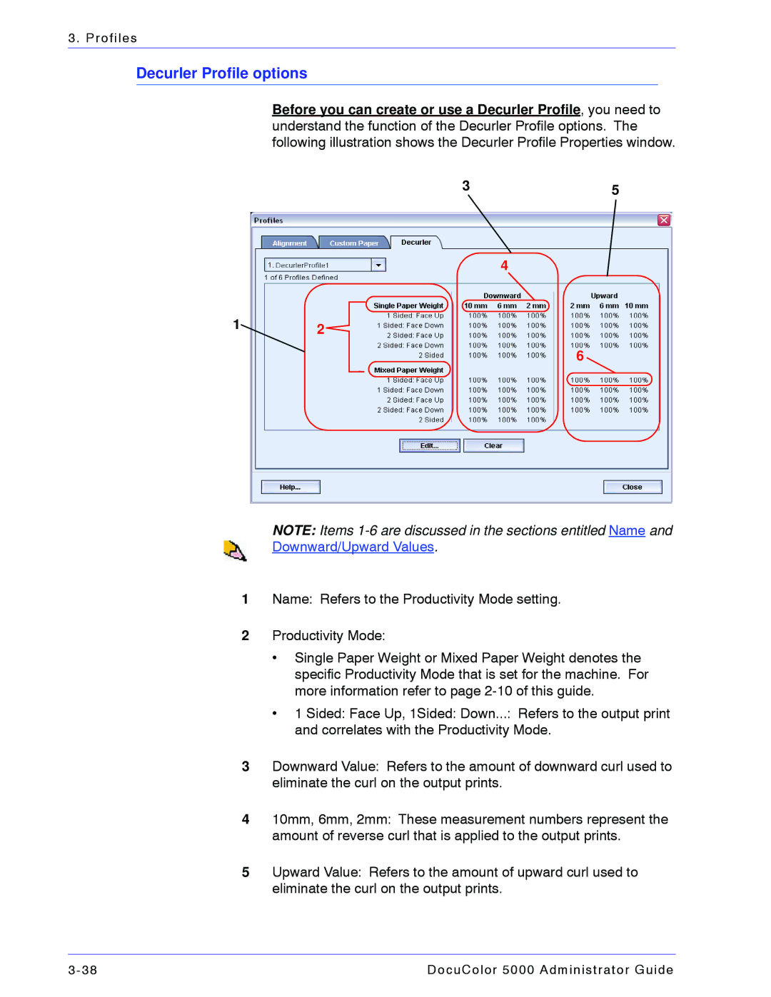 Xerox 5000 manual Decurler Profile options 