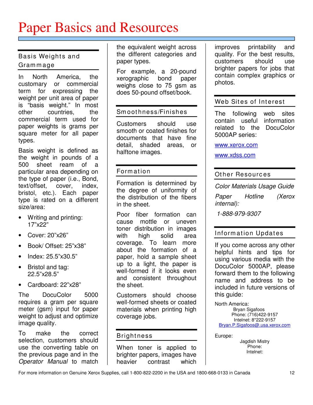 Xerox 5000AP manual Paper Basics and Resources 