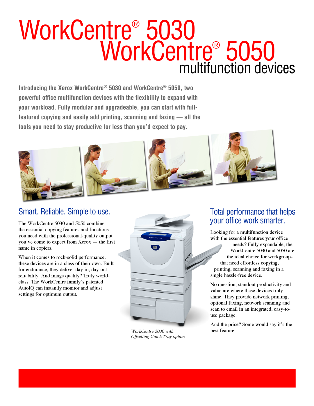Xerox 5050 manual Smart. Reliable. Simple to use, WorkCentre 5030 WorkCentre, multifunction devices 