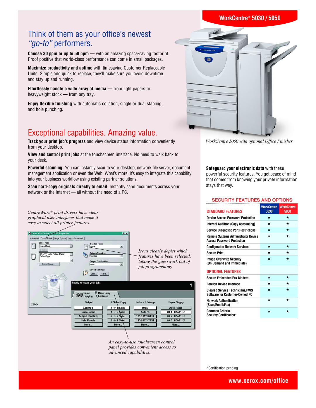 Xerox 5050 Think of them as your office’s newest “go-to” performers, Exceptional capabilities. Amazing value, WorkCentre 