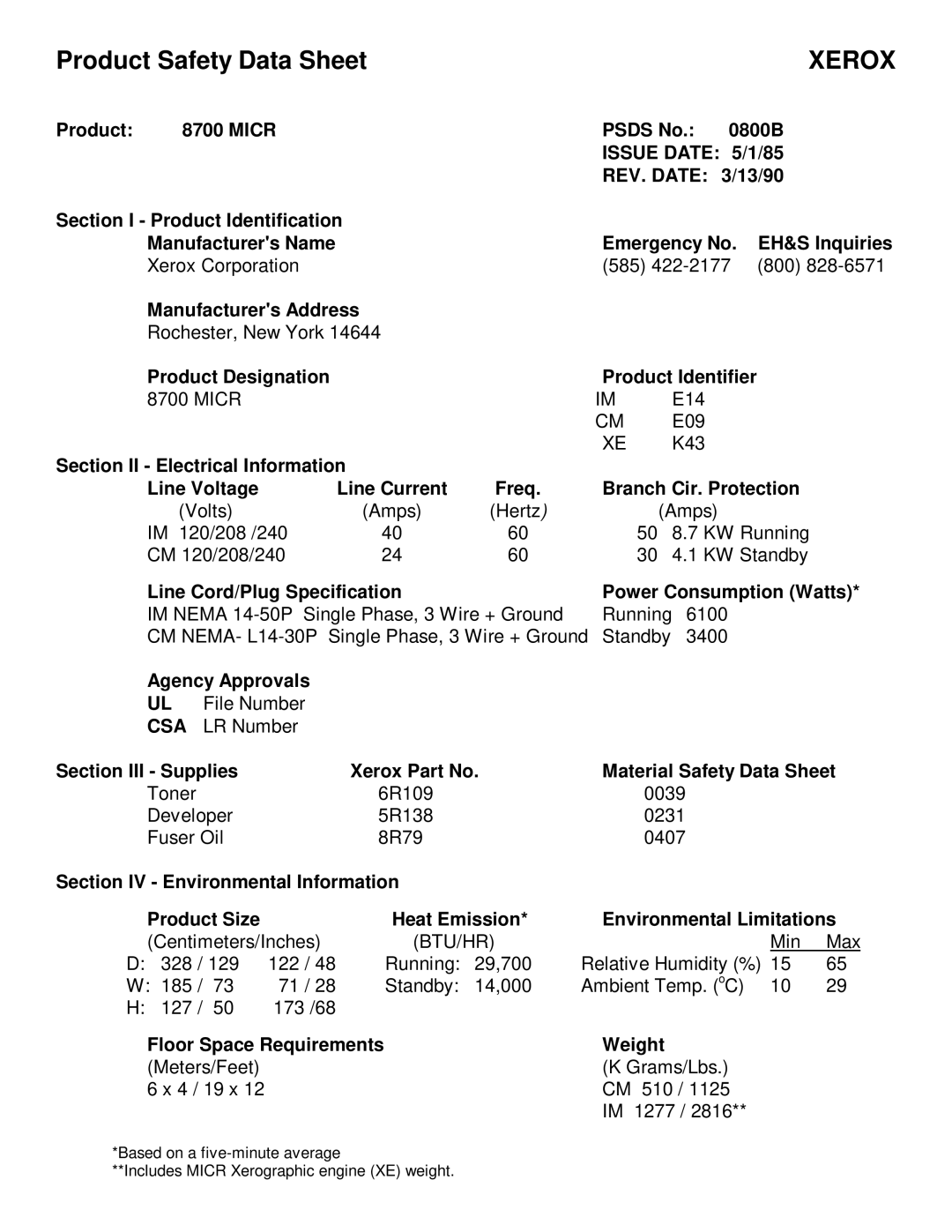 Xerox 505 manual Xerox, Csa 